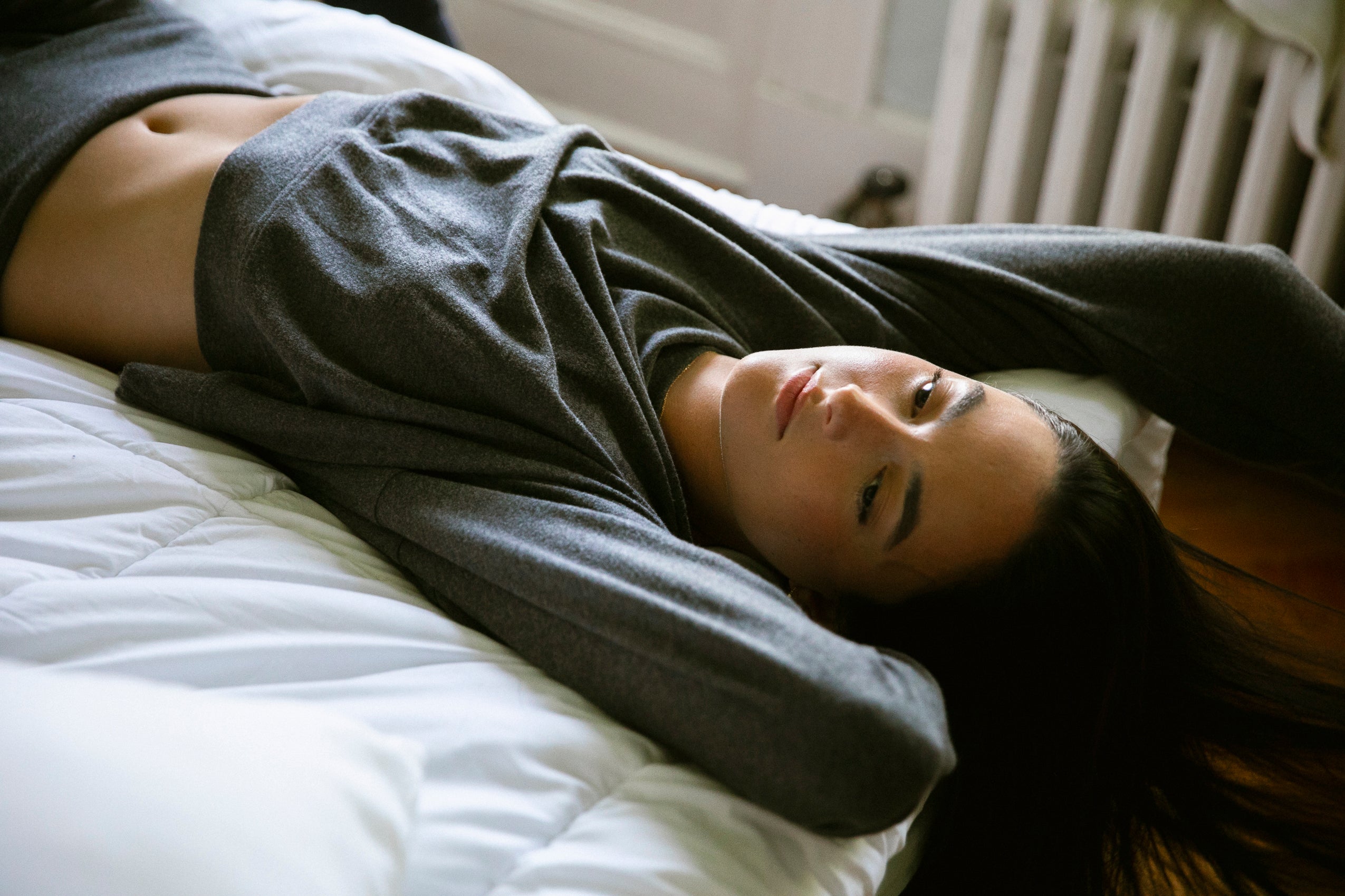 Riley Boatneck long sleeve top in charcoal, relaxed fit